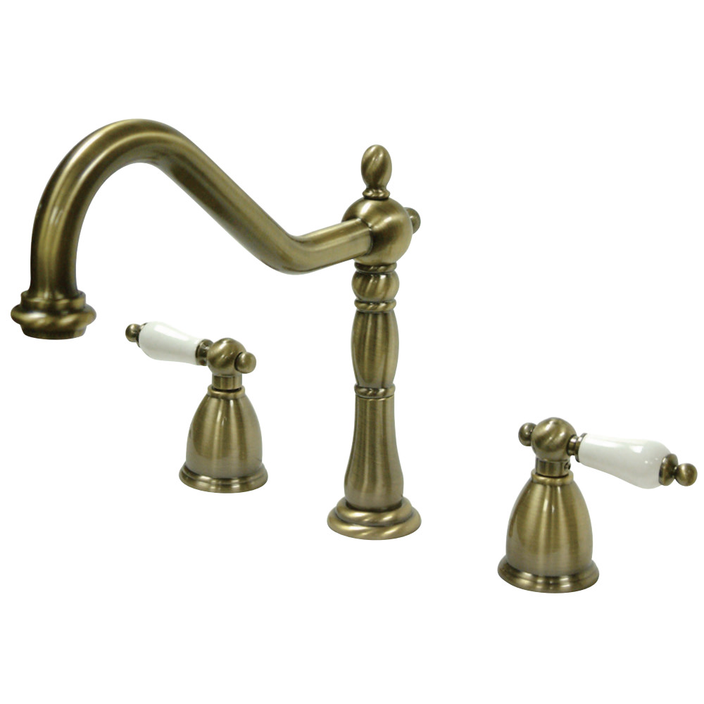 Kingston Brass KB1793PLLS Widespread Kitchen Faucet, Antique Brass