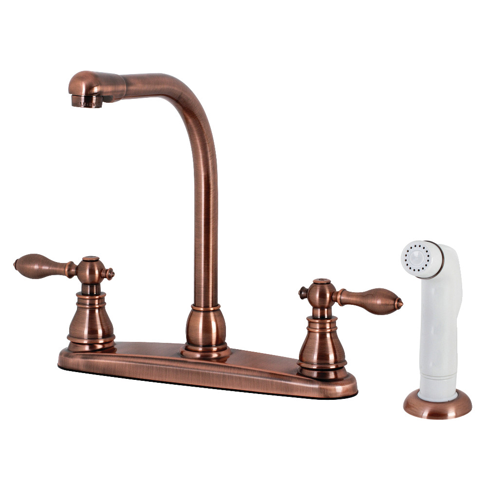 Kingston Brass KB716ACL American Classic Centerset Kitchen Faucet with Side Sprayer, Antique Copper
