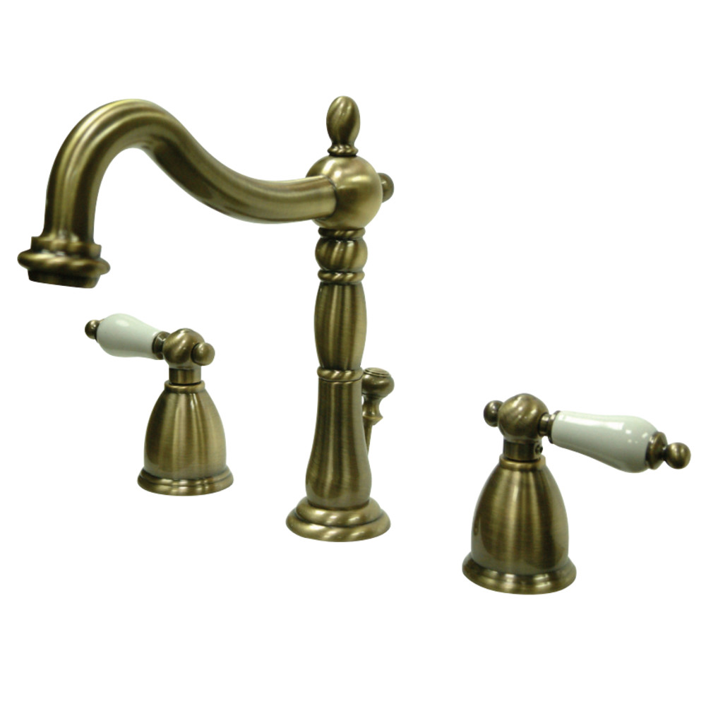Kingston Brass KB1973PL Heritage Widespread Bathroom Faucet with Brass Pop-Up, Antique Brass