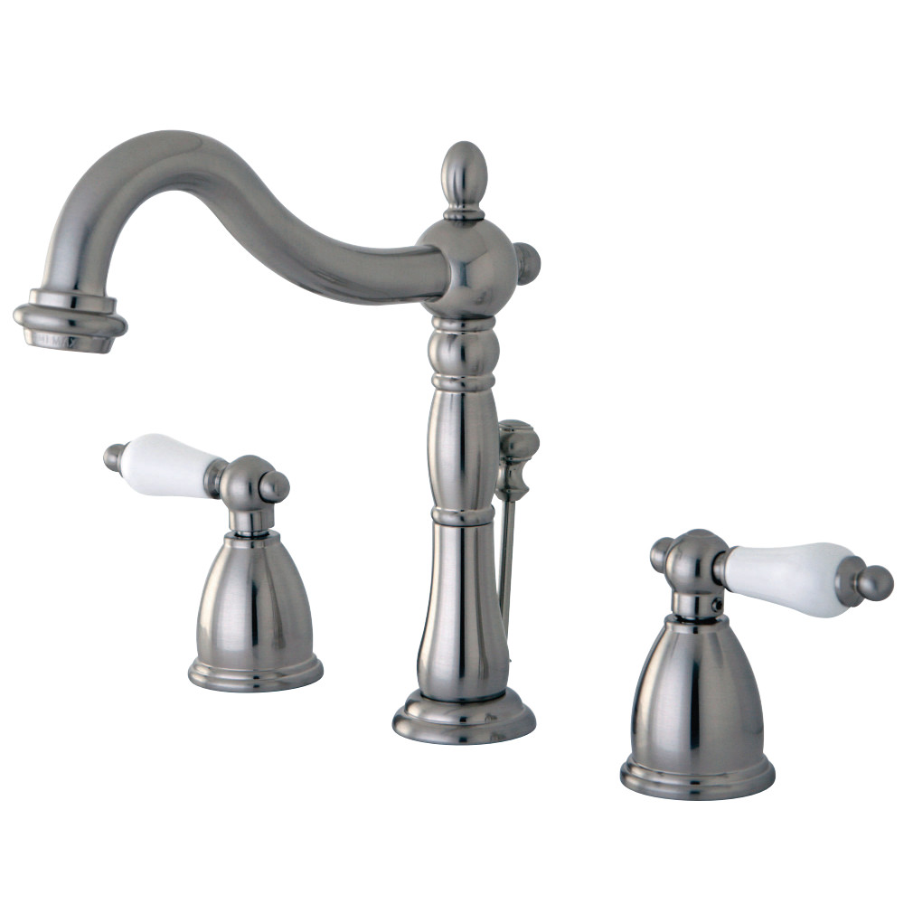 Kingston Brass KB1978PL Heritage Widespread Bathroom Faucet with Plastic Pop-Up, Brushed Nickel