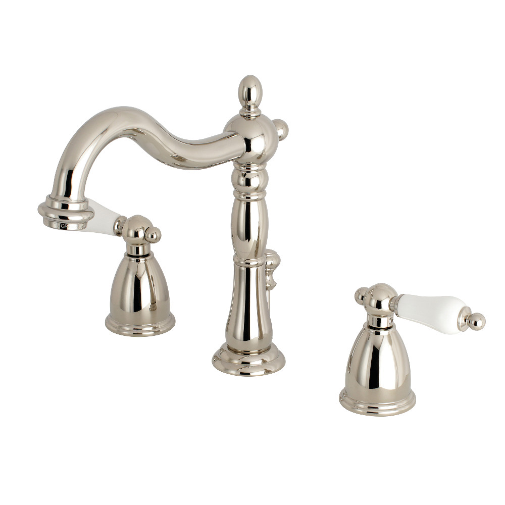 Kingston Brass KB1976PL Heritage Widespread Bathroom Faucet with Brass Pop-Up, Polished Nickel
