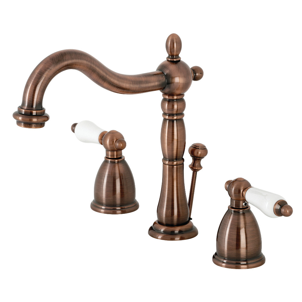 Kingston Brass KB197PLAC Heritage Widespread Bathroom Faucet with Brass Pop-Up, Antique Copper