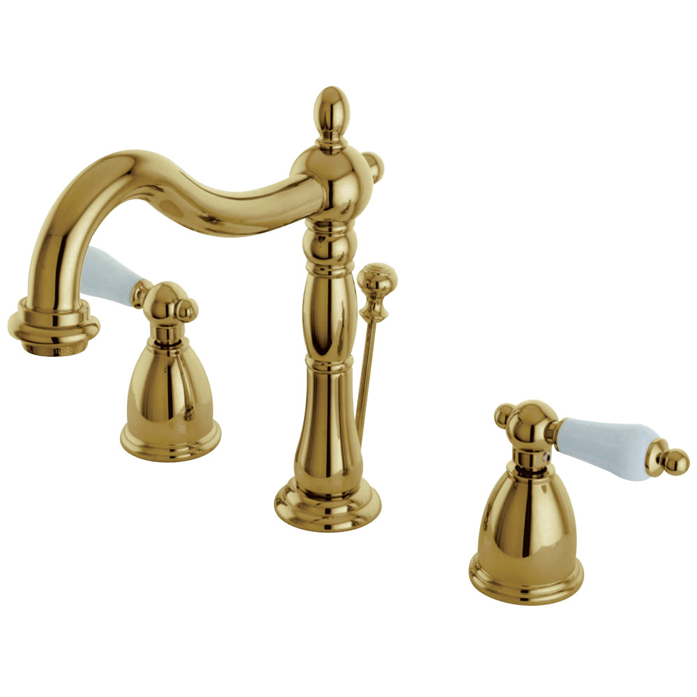 Kingston Brass KB1972PL Heritage Widespread Bathroom Faucet with Brass Pop-Up, Polished Brass