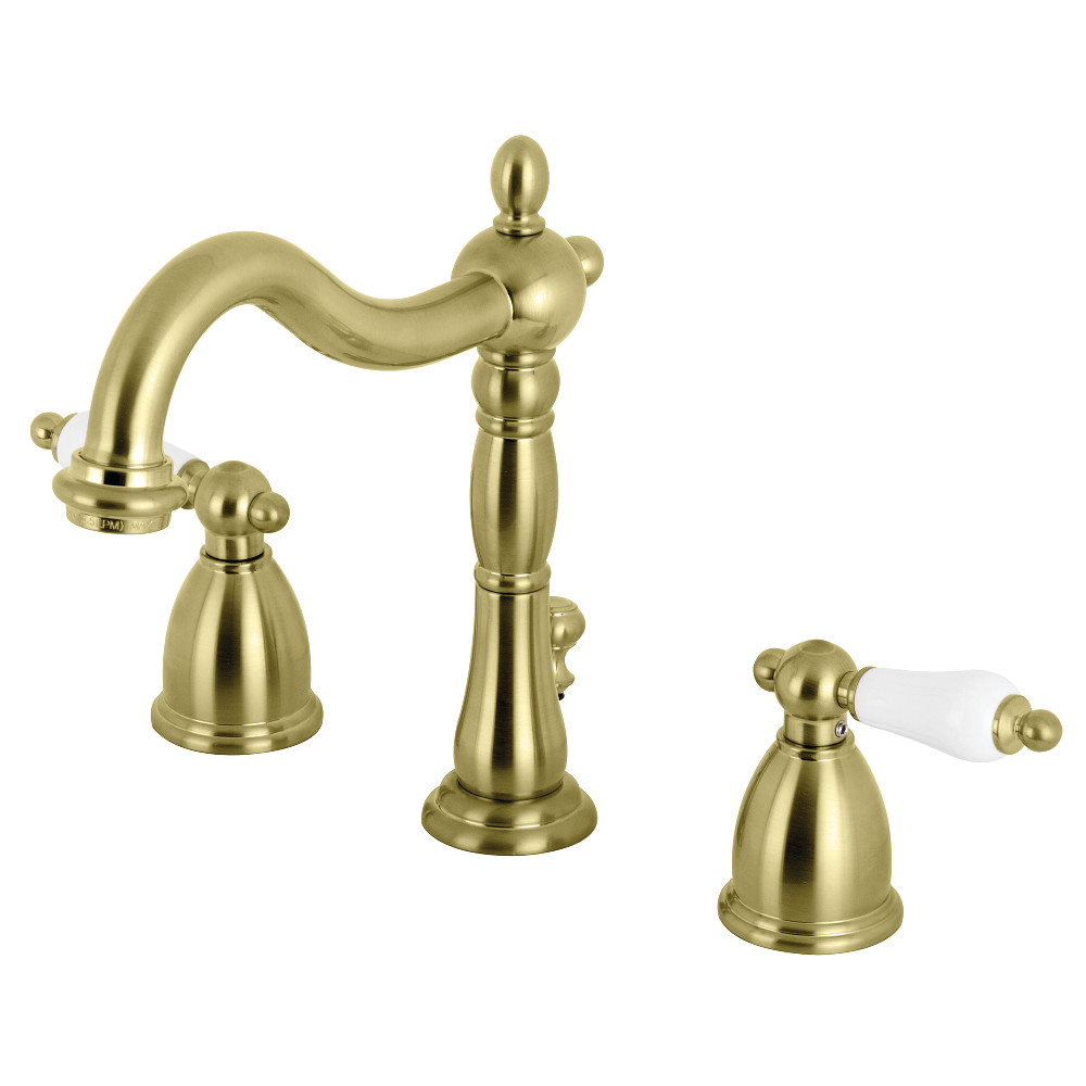 Kingston Brass KB1977PL Heritage Widespread Bathroom Faucet with Brass Pop-Up, Brushed Brass