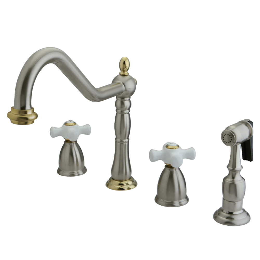 Kingston Brass KB1799PXBS Widespread Kitchen Faucet, Brushed Nickel/Polished Brass