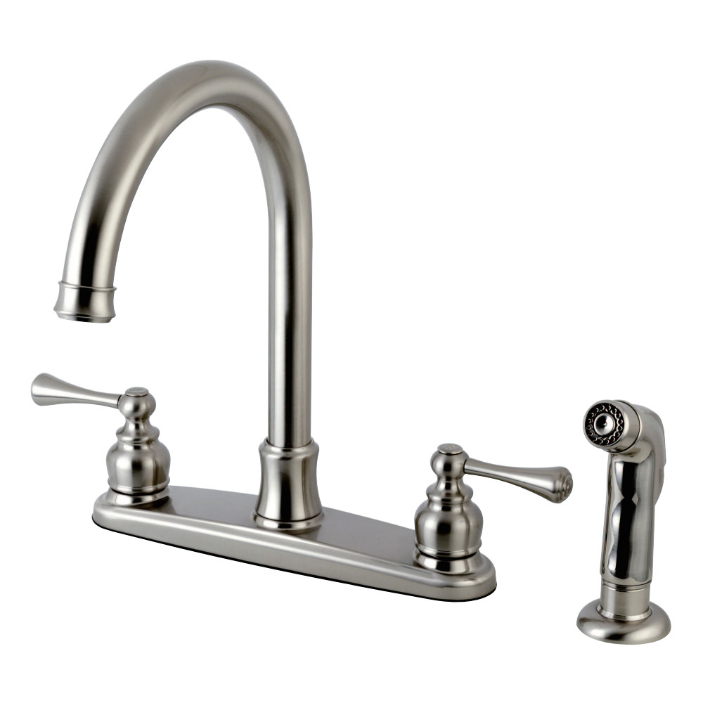 Kingston Brass FB7798BLSP Vintage 8-Inch Centerset Kitchen Faucet with Sprayer, Brushed Nickel