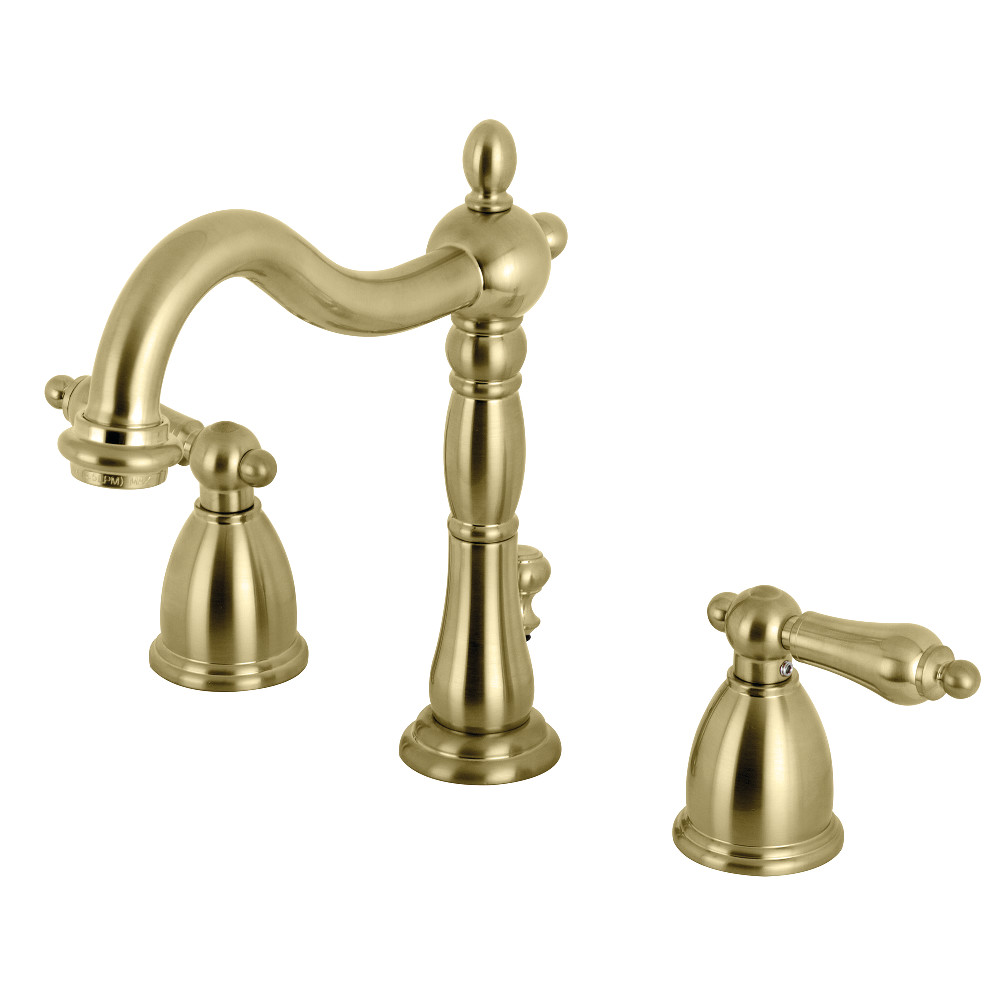Kingston Brass KB1977AL Heritage Widespread Bathroom Faucet with Brass Pop-Up, Brushed Brass