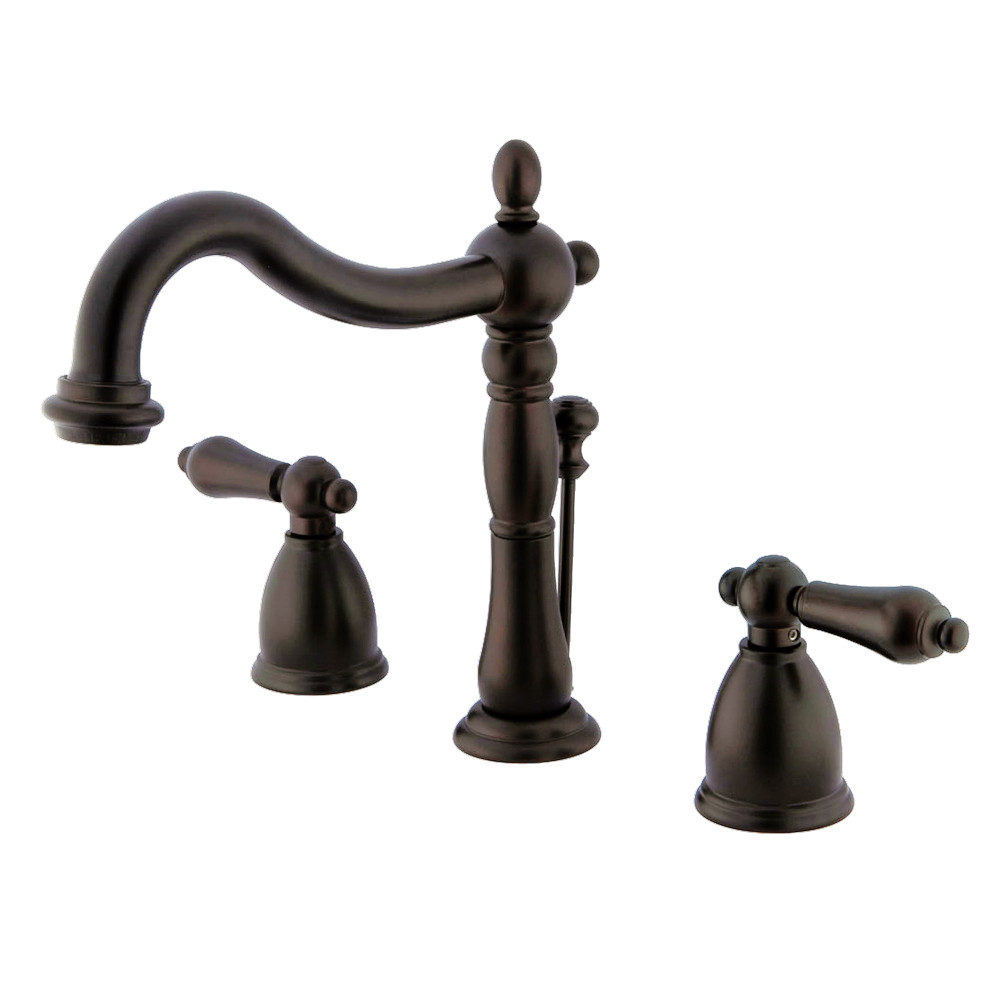 Kingston Brass KB1975AL Heritage Widespread Bathroom Faucet with Plastic Pop-Up, Oil Rubbed Bronze