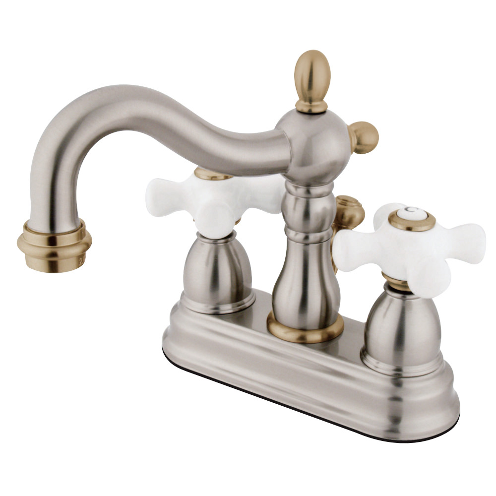 Kingston Brass KB1609PX Heritage 4 in. Centerset Bathroom Faucet, Brushed Nickel/Polished Brass