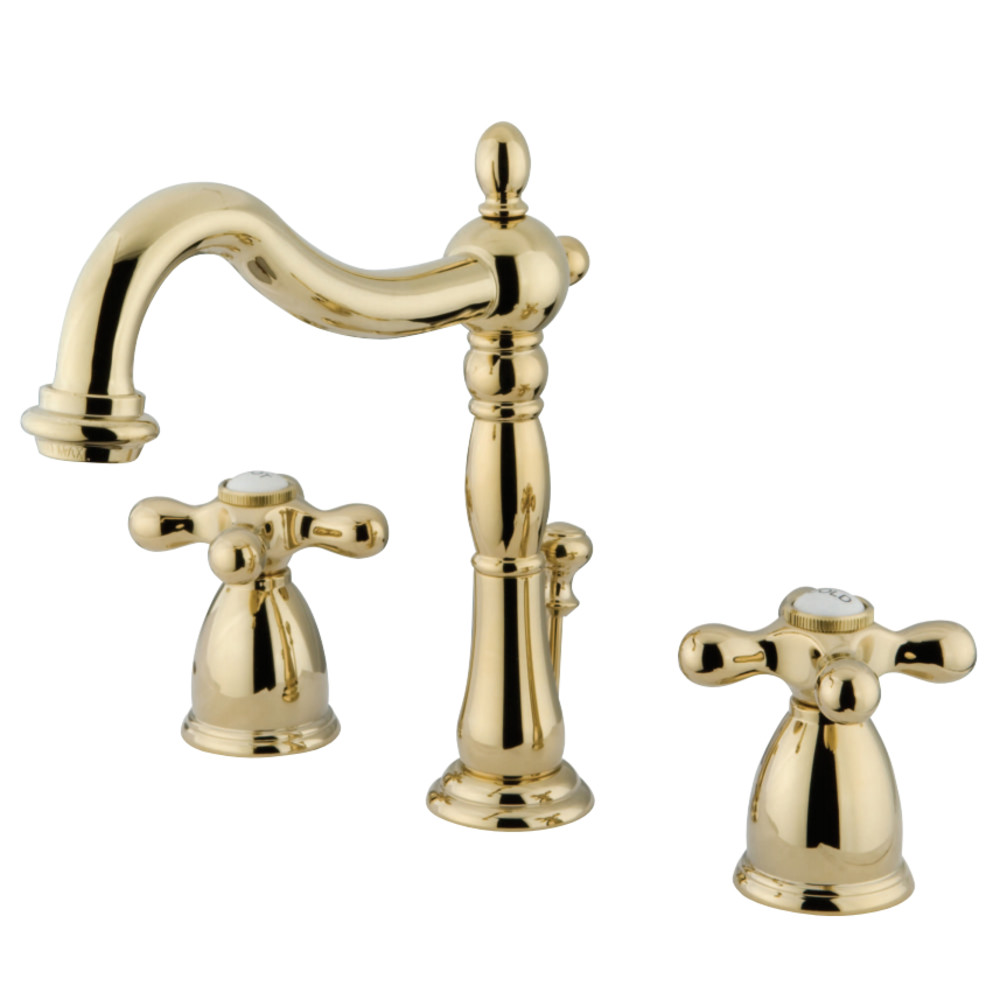 Kingston Brass KB1972AX Heritage Widespread Bathroom Faucet with Brass Pop-Up, Polished Brass