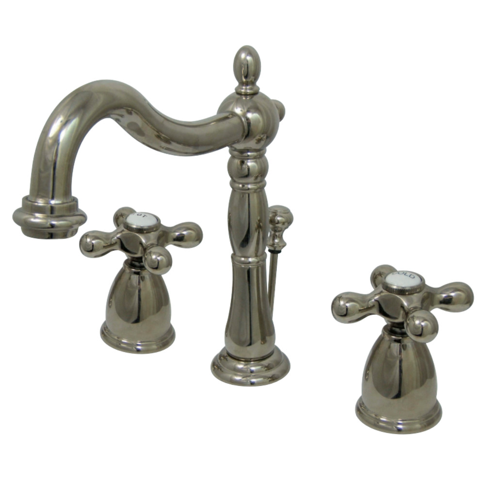 Kingston Brass KB1976AX Heritage Widespread Bathroom Faucet with Brass Pop-Up, Polished Nickel