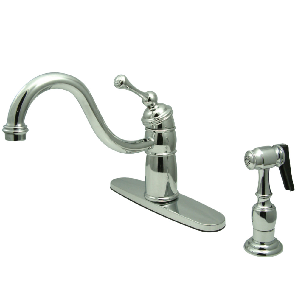 Kingston Brass KB1571BLBS Victorian Mono Block Kitchen Faucet with Brass Sprayer, Polished Chrome