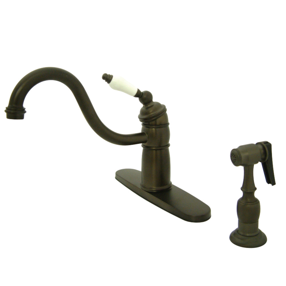 Kingston Brass KB1575PLBS Victorian Mono Block Kitchen Faucet with Brass Sprayer, Oil Rubbed Bronze