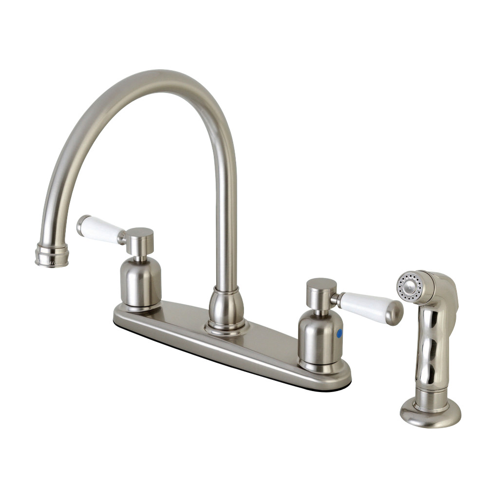 Kingston Brass FB798DPLSP Paris 8-Inch Centerset Kitchen Faucet with Sprayer, Brushed Nickel