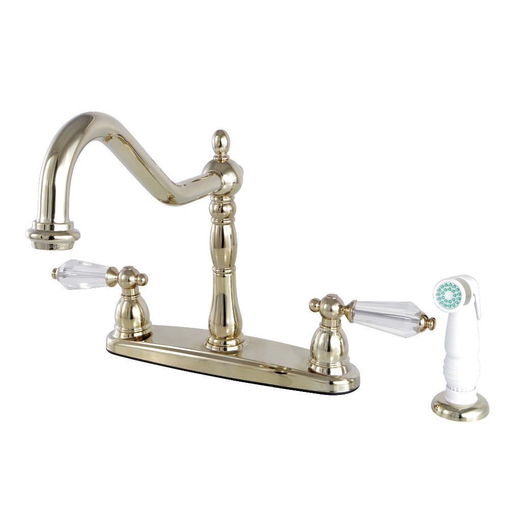 Kingston Brass KB1752WLL Wilshire 8-Inch Centerset Kitchen Faucet with Sprayer, Polished Brass