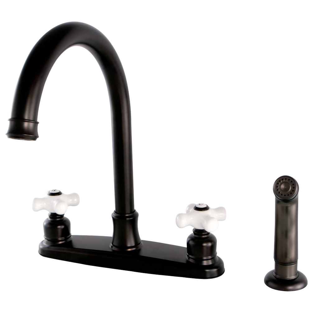 Kingston Brass FB7795PXSP Victorian 8-Inch Centerset Kitchen Faucet with Sprayer, Oil Rubbed Bronze