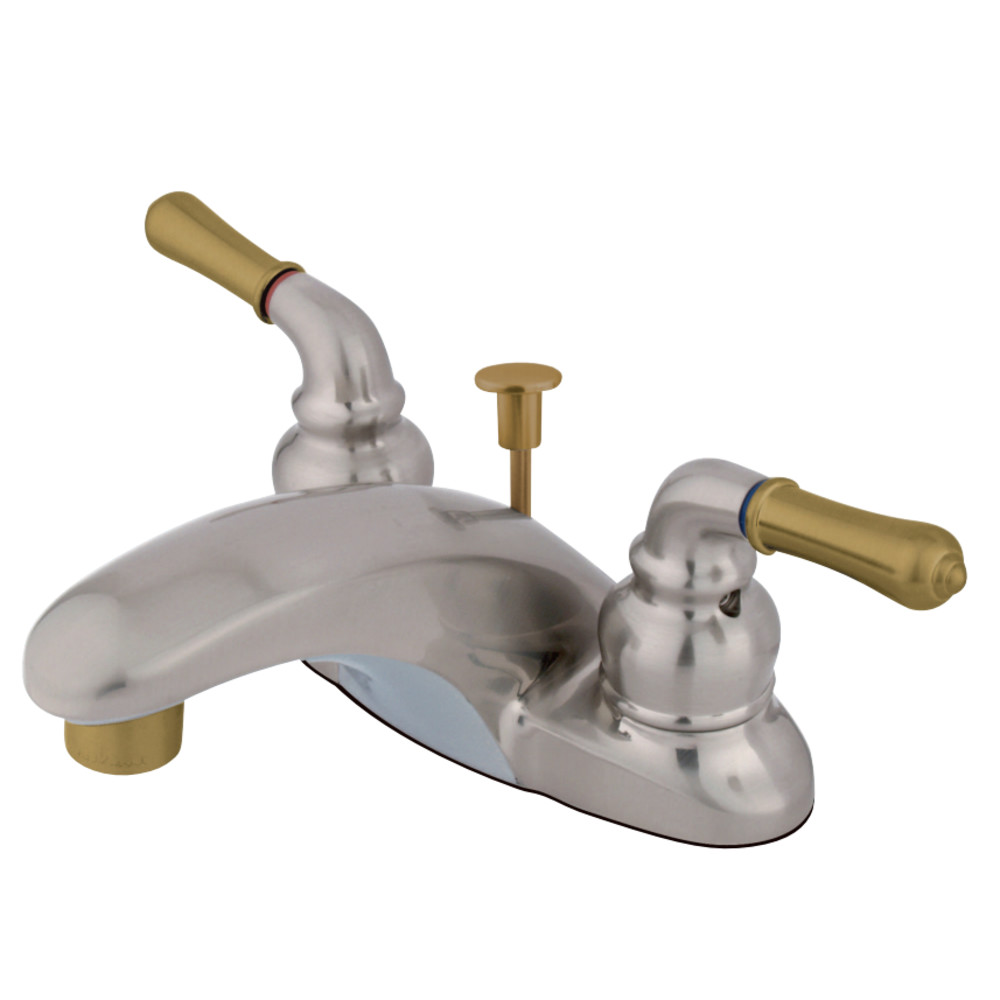 Kingston Brass KB629 4 in. Centerset Bathroom Faucet, Brushed Nickel/Polished Brass