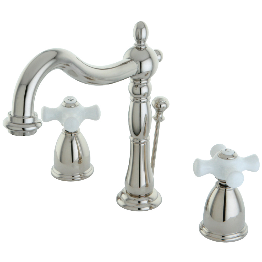 Kingston Brass KB1976PX Heritage Widespread Bathroom Faucet with Brass Pop-Up, Polished Nickel