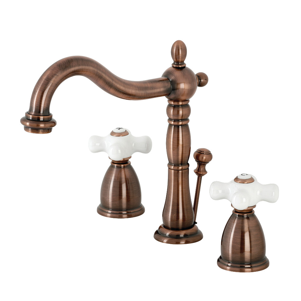Kingston Brass KB197PXAC Heritage Widespread Bathroom Faucet with Brass Pop-Up, Antique Copper