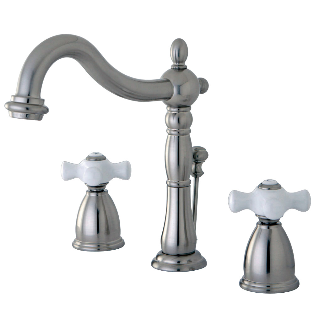 Kingston Brass KB1978PX Heritage Widespread Bathroom Faucet with Plastic Pop-Up, Brushed Nickel