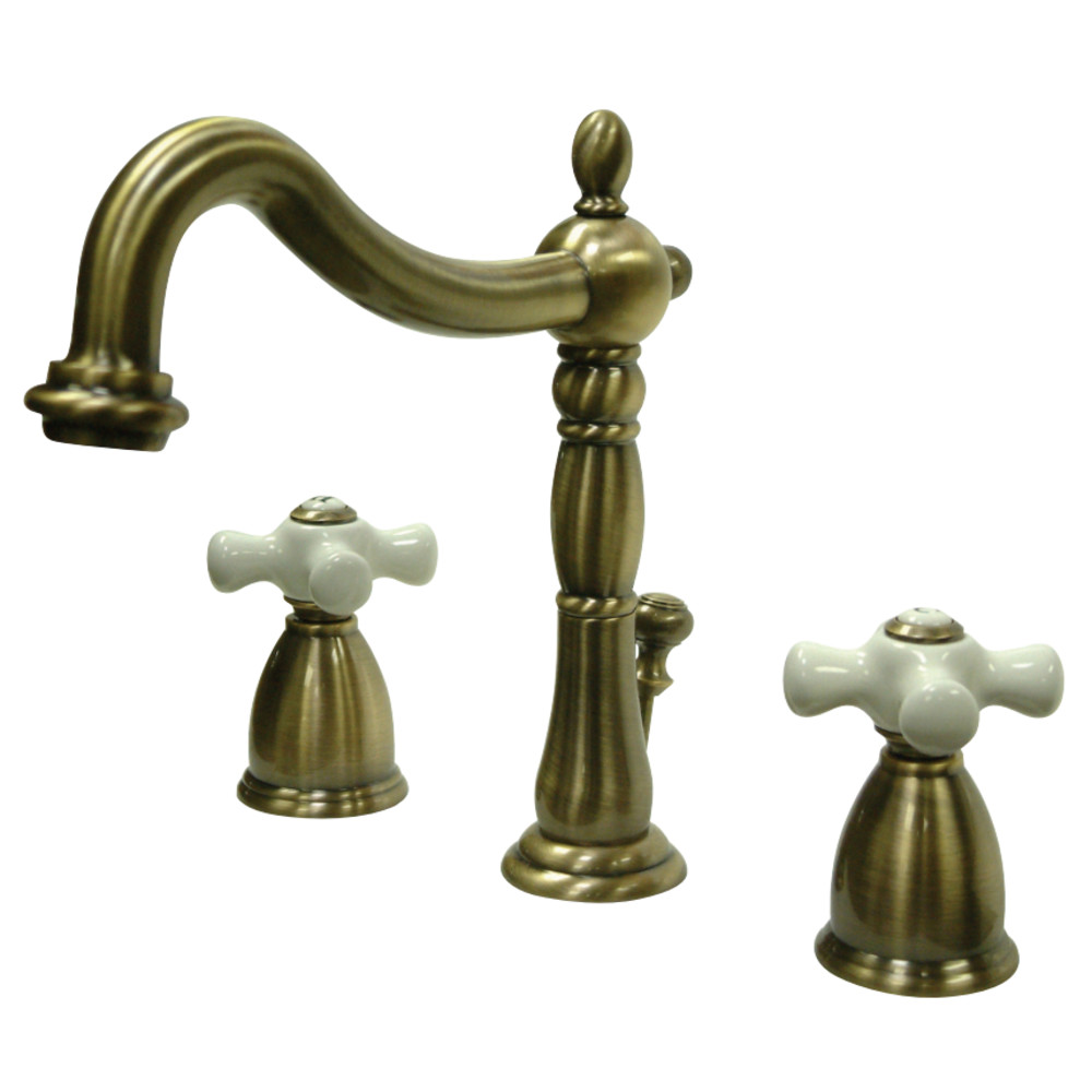 Kingston Brass KB1973PX Heritage Widespread Bathroom Faucet with Brass Pop-Up, Antique Brass