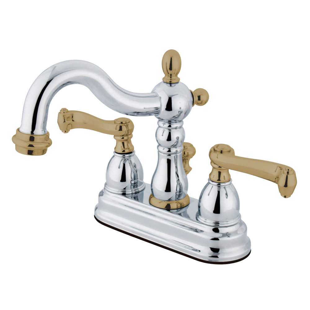 Kingston Brass KB1604FL 4 in. Centerset Bathroom Faucet, Polished Chrome/Polished Brass