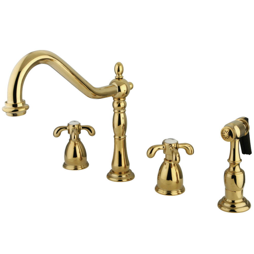 Kingston Brass KB1792TXBS Widespread Kitchen Faucet, Polished Brass