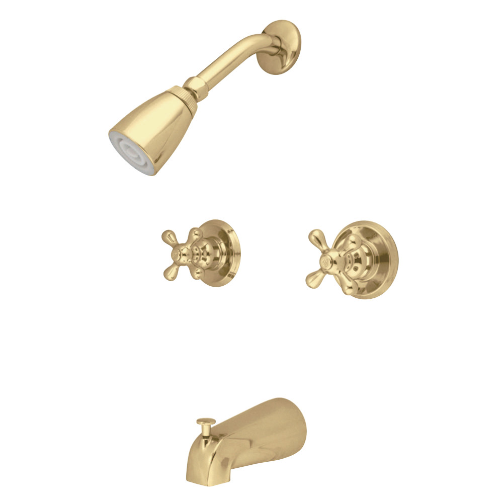 Kingston Brass KB242AX Magellan Twin Handle Tub & Shower Faucet With Decor Cross Handle, Polished Brass