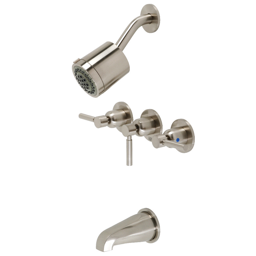 Kingston Brass KBX8138DL Concord Three-Handle Tub and Shower Faucet, Brushed Nickel