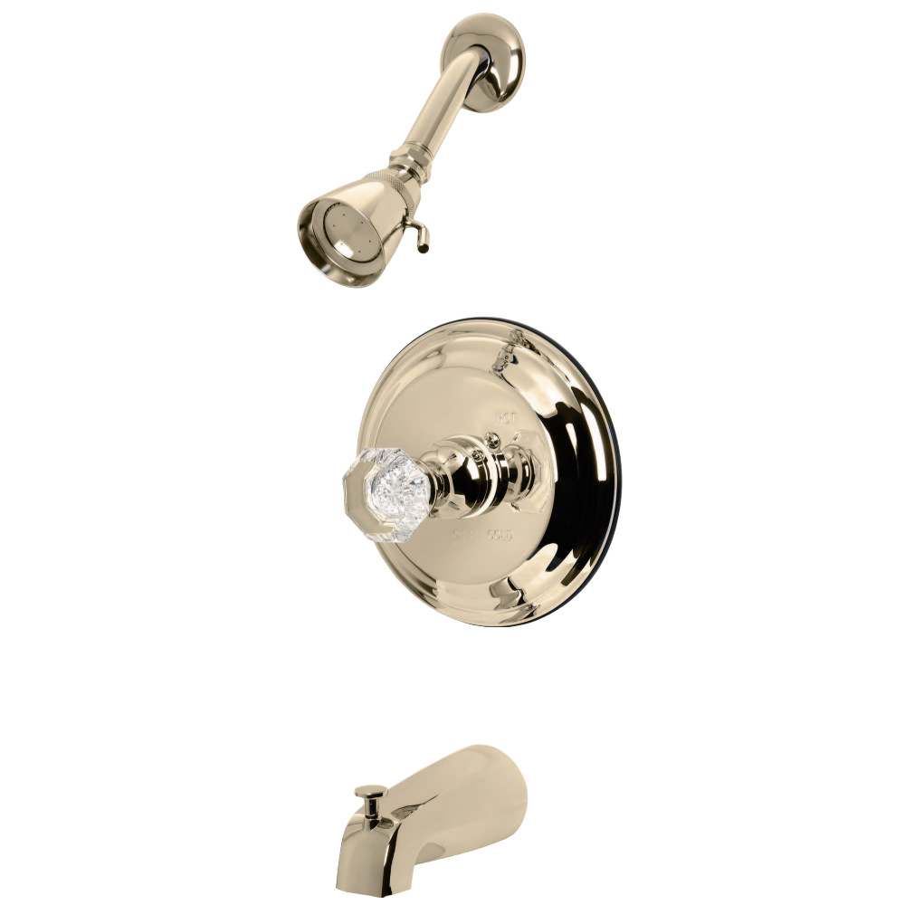 Kingston Brass KB2632WCL Celebrity Tub and Shower Faucet with Single Crystal Octagonal Knob Handle, Polished Brass
