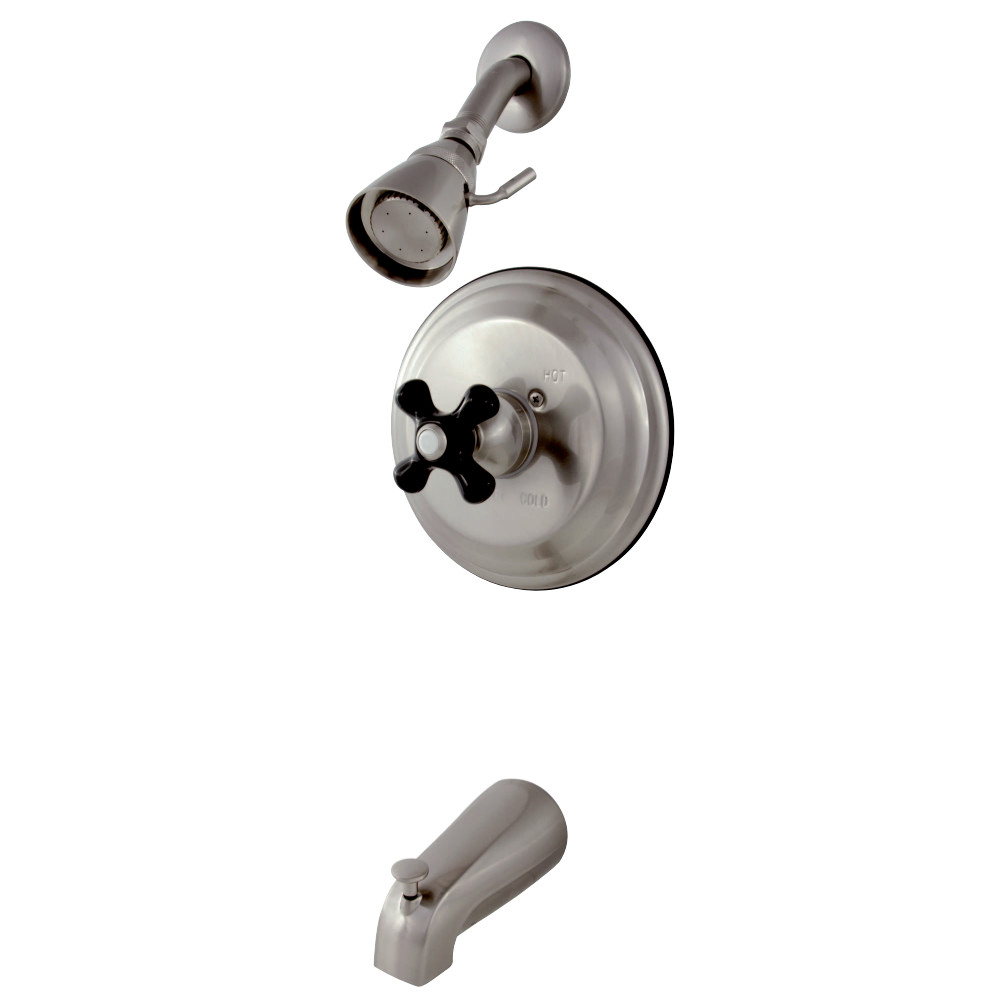 Kingston Brass KB3638PKX Duchess Tub and Shower Faucet with Cross Handle, Brushed Nickel