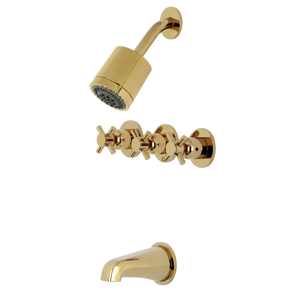 Kingston Brass KBX8132DX Concord Three-Handle Tub and Shower Faucet, Polished Brass