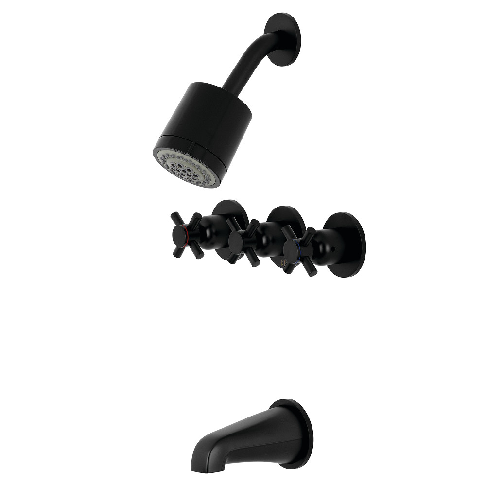 Kingston Brass KBX8130DX Concord Three-Handle Tub and Shower Faucet, Matte Black