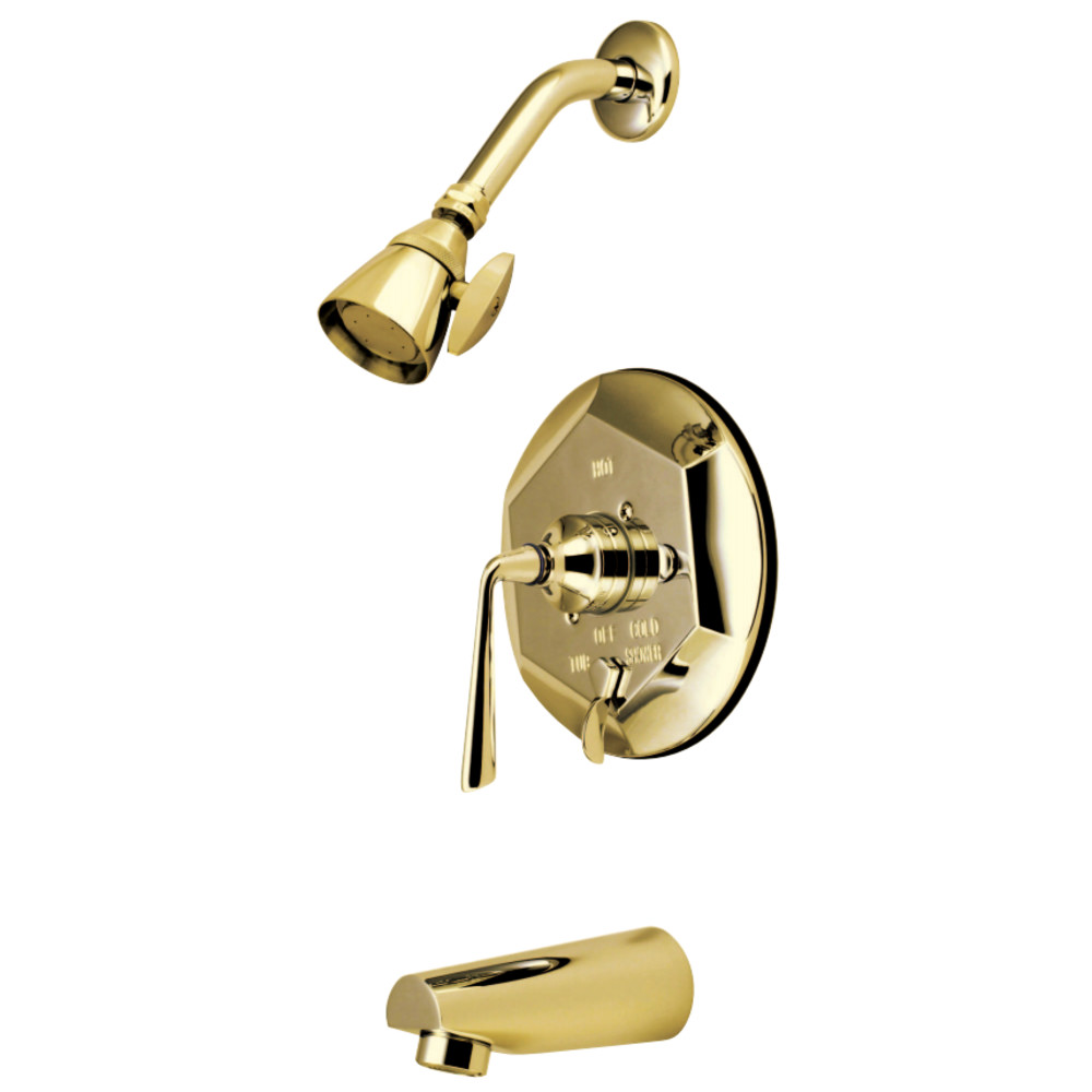 Kingston Brass KB46320ZL Silver Sage Tub & Shower Faucet with Diverter, Polished Brass