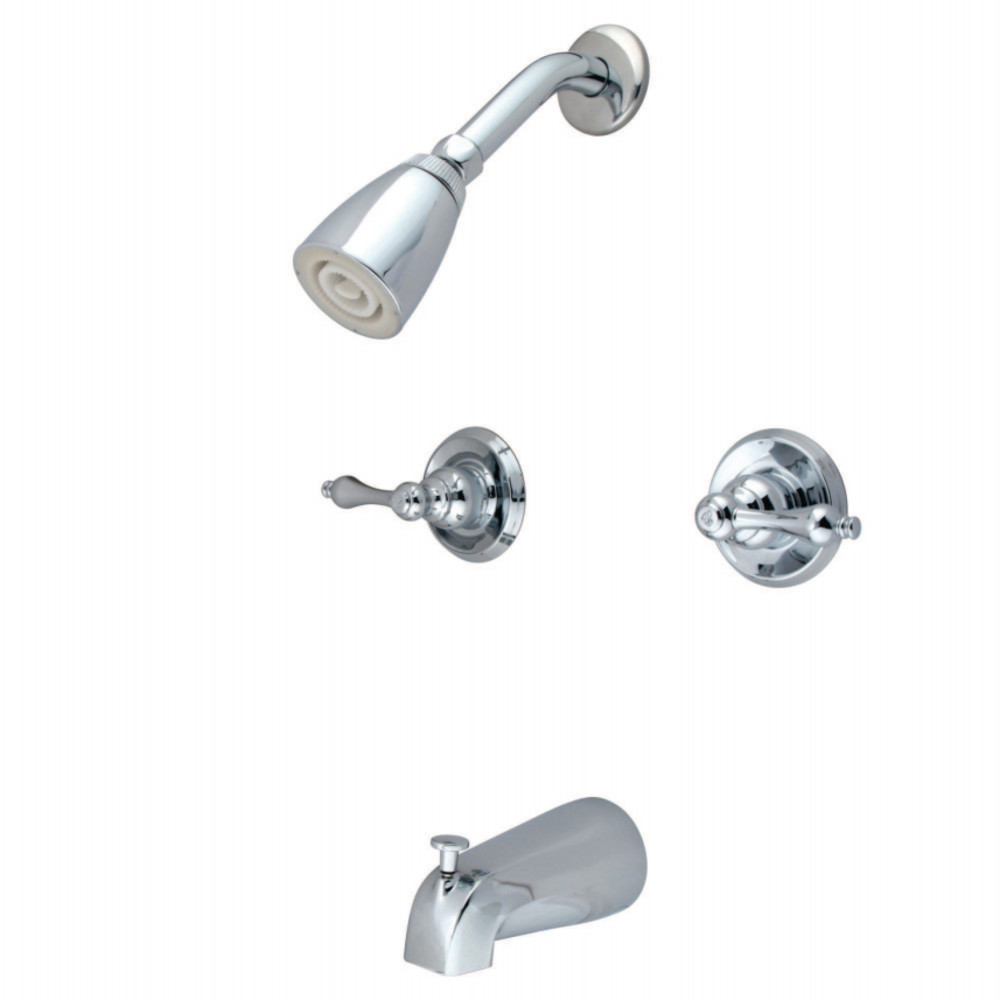 Kingston Brass KB241AL Magellan Twin Handle Tub & Shower Faucet With Decor Lever Handle, Polished Chrome