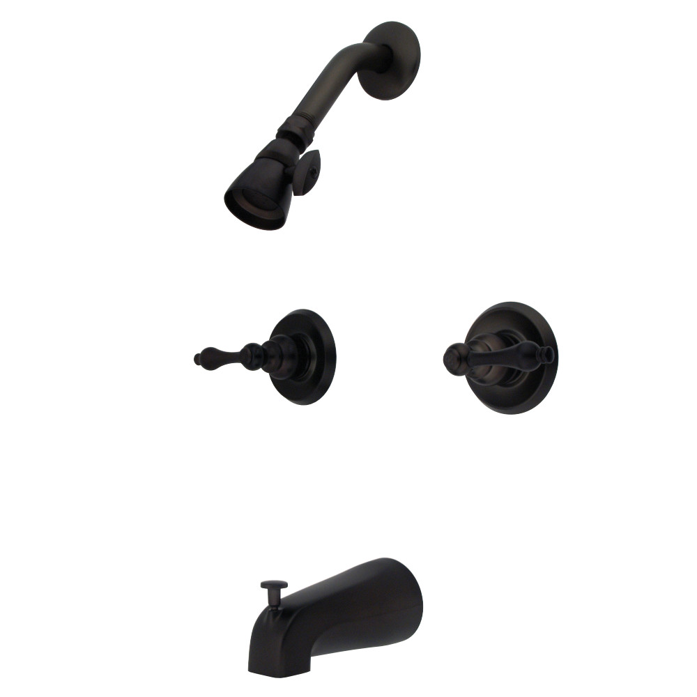 Kingston Brass KB245AL Magellan Twin Handle Tub & Shower Faucet With Decor Lever Handle, Oil Rubbed Bronze