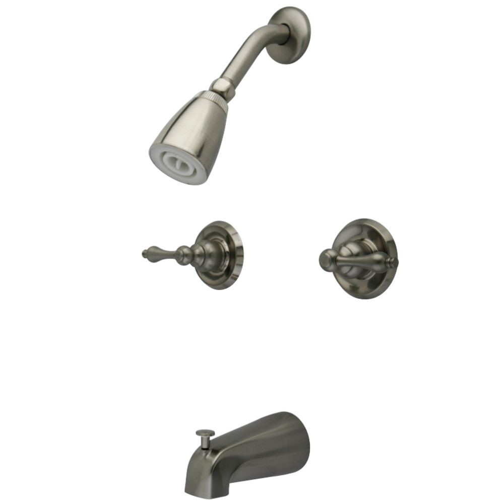 Kingston Brass KB248AL Magellan Twin Handle Tub & Shower Faucet With Decor Lever Handle, Brushed Nickel