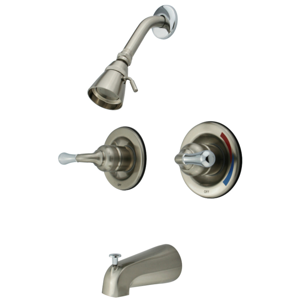 Kingston Brass KB677 Tub and Shower Faucet, Brushed Nickel/Polished Chrome