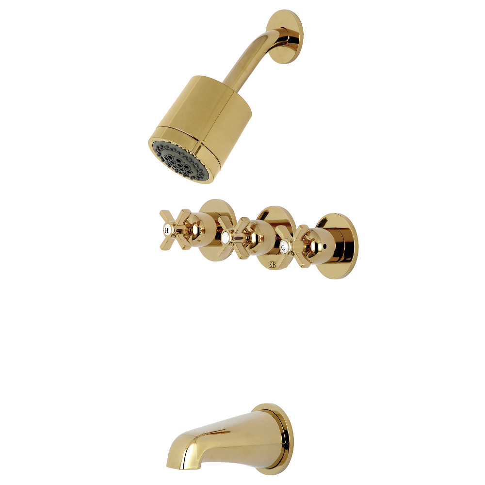 Kingston Brass KBX8132ZX Millennium Three-Handle Tub and Shower Faucet, Polished Brass