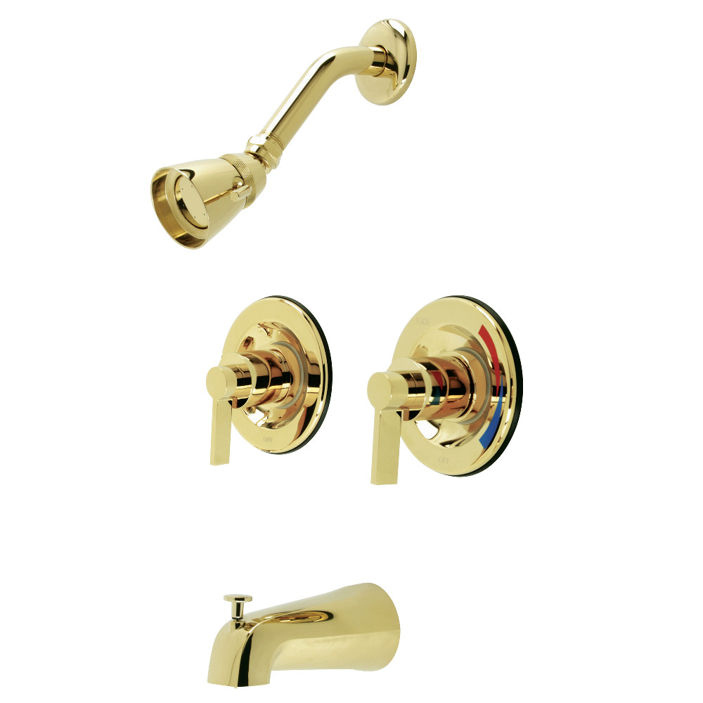 Kingston Brass KB662NDL NuvoFusion Two-Handle Tub and Shower Faucet with Volume Control, Polished Brass