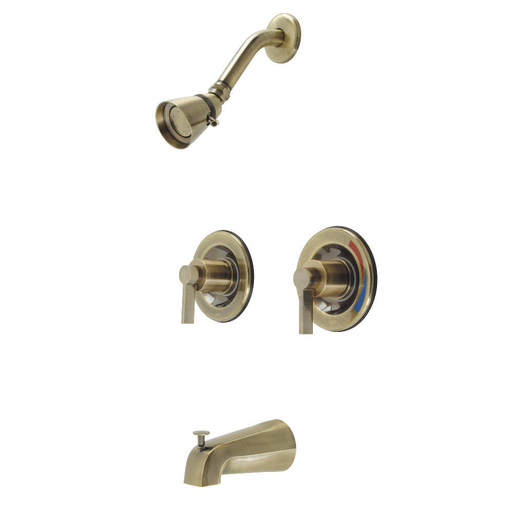 Kingston Brass KB663NDL NuvoFusion Two-Handle Tub and Shower Faucet with Volume Control, Antique Brass