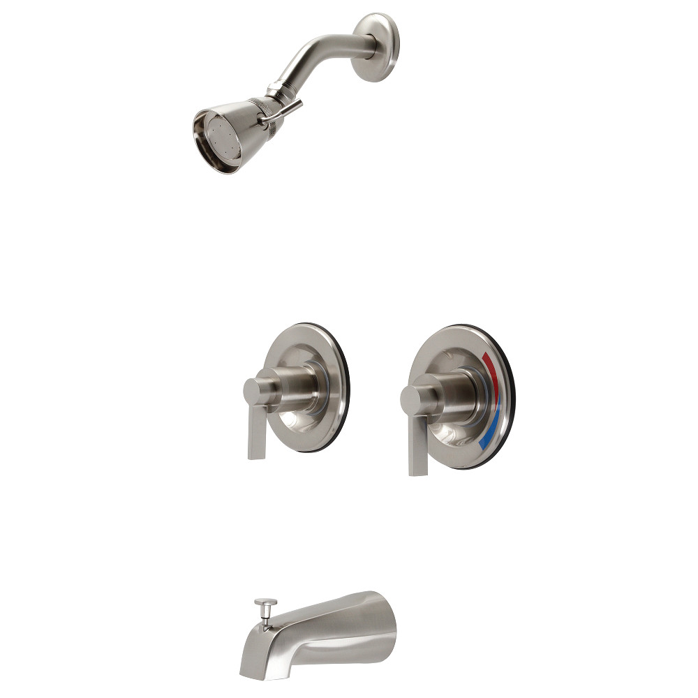 Kingston Brass KB668NDL NuvoFusion Two-Handle Tub and Shower Faucet with Volume Control, Brushed Nickel