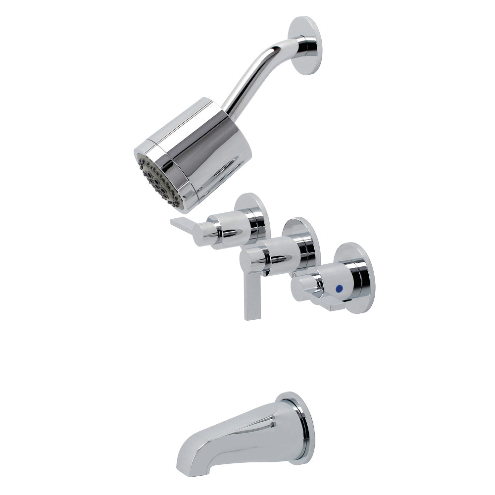 Kingston Brass KBX8131NDL NuvoFusion Three-Handle Tub and Shower Faucet, Polished Chrome