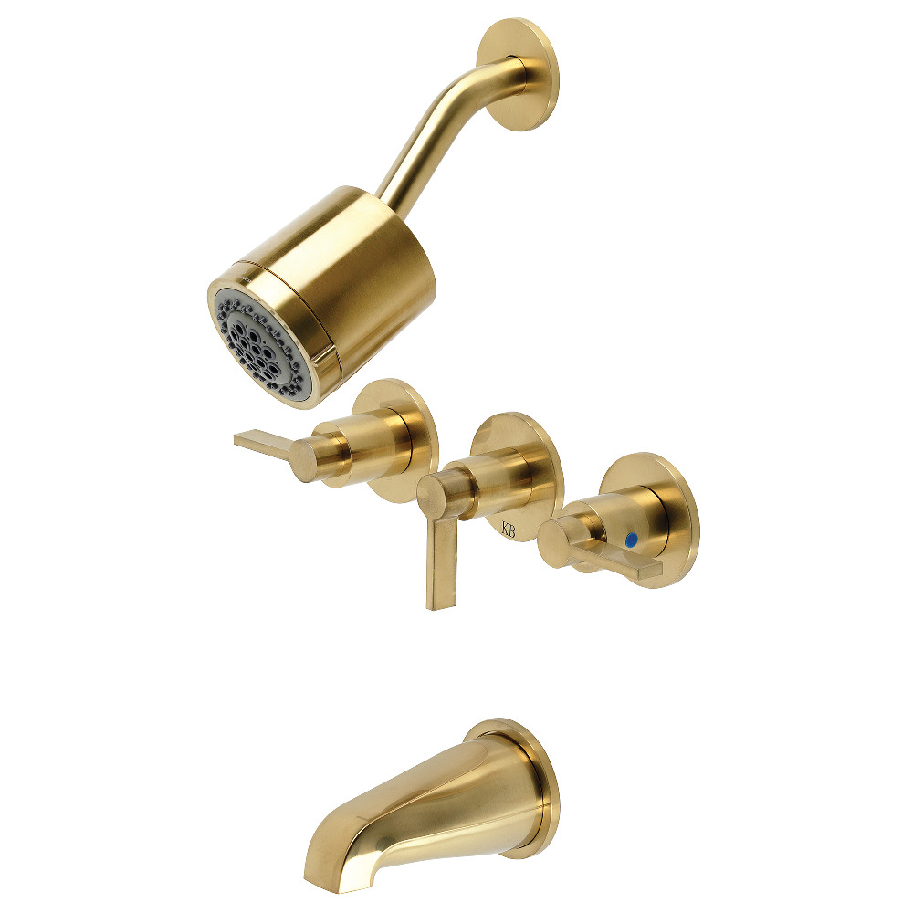 Kingston Brass KBX8137NDL NuvoFusion Three-Handle Tub and Shower Faucet, Brushed Brass