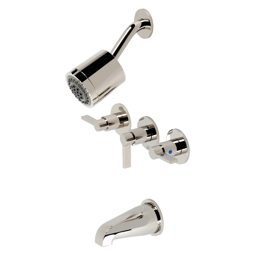 Kingston Brass KBX8136NDL NuvoFusion Three-Handle Tub and Shower Faucet, Polished Nickel