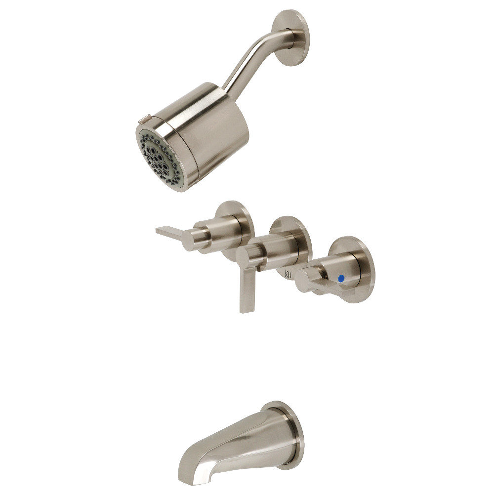 Kingston Brass KBX8138NDL NuvoFusion Three-Handle Tub and Shower Faucet, Brushed Nickel