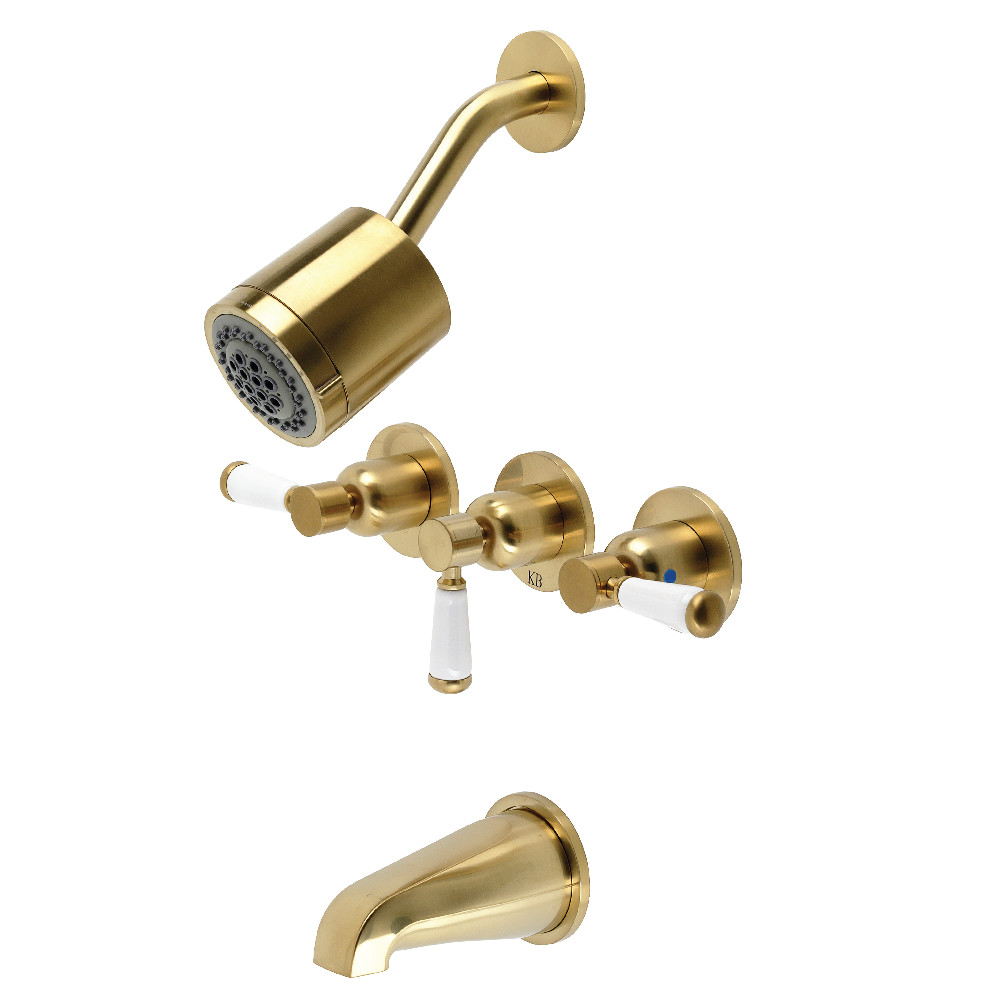 Kingston Brass KBX8137DPL Paris Three-Handle Tub and Shower Faucet, Brushed Brass