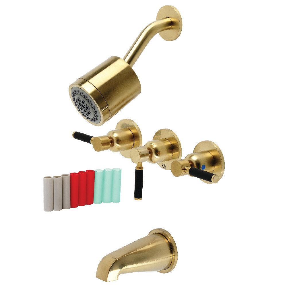 Kingston Brass KBX8137DKL Kaiser Three-Handle Tub and Shower Faucet, Brushed Brass