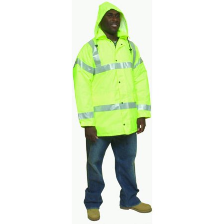 High Visibility Polyester ANSI Class 3 Winter Parka Safety Coat with Heavy Insulation and 2" Silver Reflective Stripes, Large, L