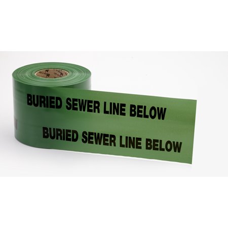 Polyethylene Non Detectable Underground Sewer Line Marking Tape, 4.5 mil Thickness, 1000' Length x 6" Width, Green